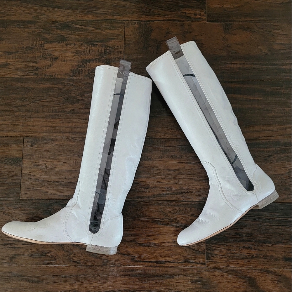 Emporio Armani White Leather Round Toe Knee High Boots  Size‎ 39